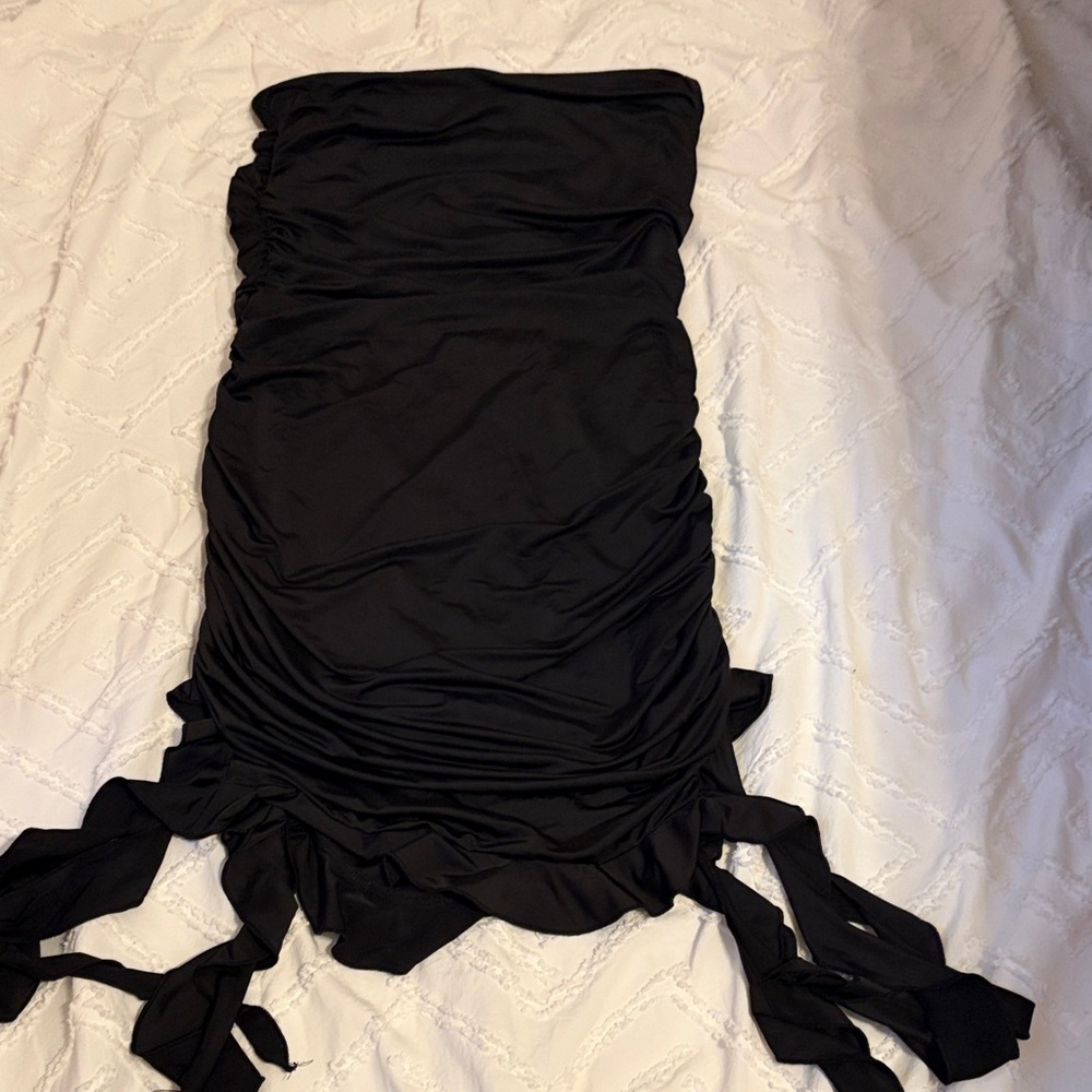 Black strapless midi dress